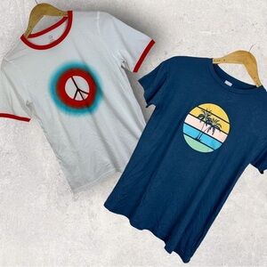 New Nordstrom Set of 2 T-Shirts Peace Palm Tree‎ Graphic Print Size Small Hippie